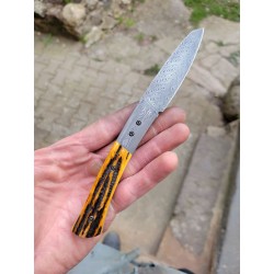 Couteau pliant damas os de chameau cerfé